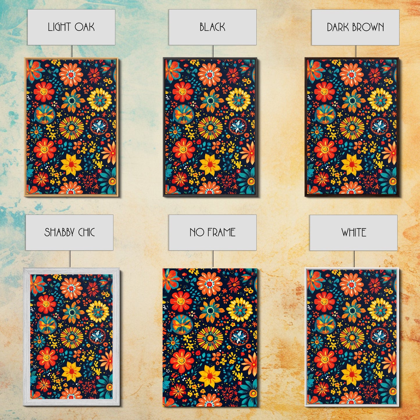 Mexican Tile Pattern Wall Art, Framed Canvas Print, Chicano Wall Art, Mexicano Wall Art, Textile Inspired Wall Decor