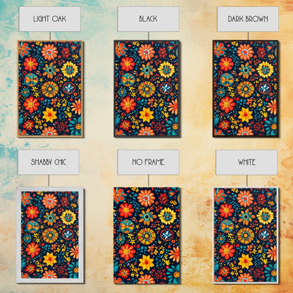 Mexican Tile Pattern Wall Art, Framed Canvas Print, Chicano Wall Art, Mexicano Wall Art, Textile Inspired Wall Decor