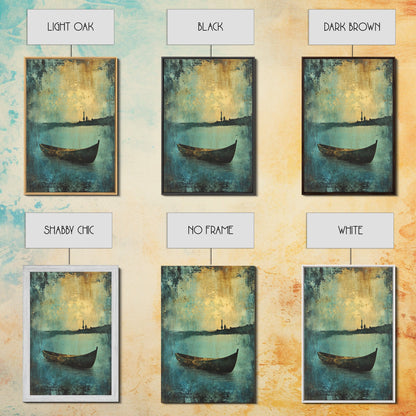 Canoe on the Lake Framed Canvas Print, Nautical Decor, Lakehouse Art, Abstract Lakehouse Painting, Lake Decor