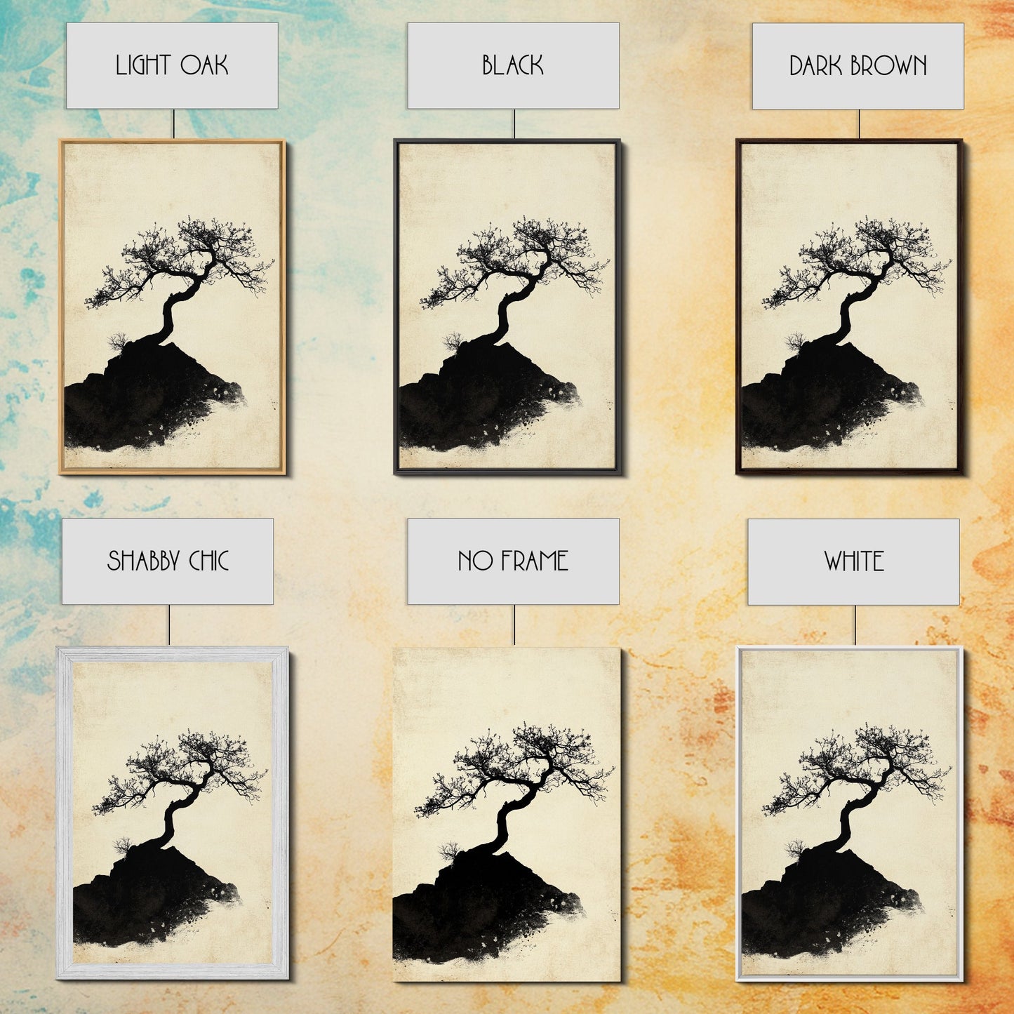 Black and White Charcoal Sketch Print of a Bonzai Tree, Framed Canvas Print, Wabi Sabi Art, Wabi Sabi Painting, Minimalist Home Decor