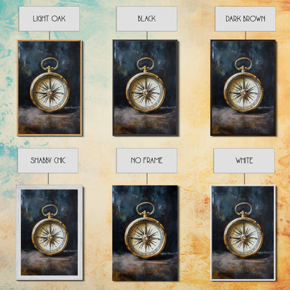 Weathered Compass Wall Art, Nautical Coastal Home Decor Wall Art Framed Canvas Print, Rustic Seaside Accent Piece, Statement Piece, Rustic Decor