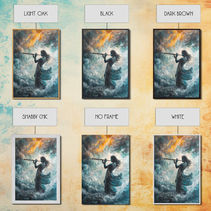 Hindu Art, Radha Krishna Playing Flute Painting Print, Hinduism Wall Art Wood Framed Canvas Print