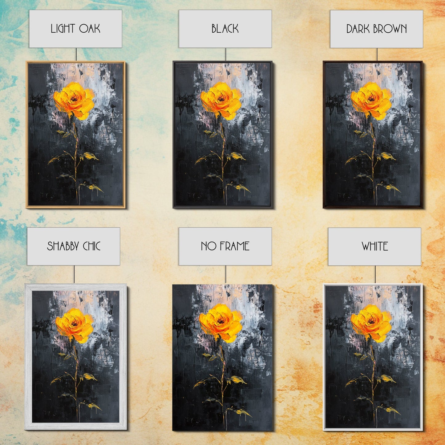 Abstract Painting Print of a Yellow Rose, Framed Canvas, Wood Framed Art, Modern Farmhouse Decor, Rose Painting, Rose Art