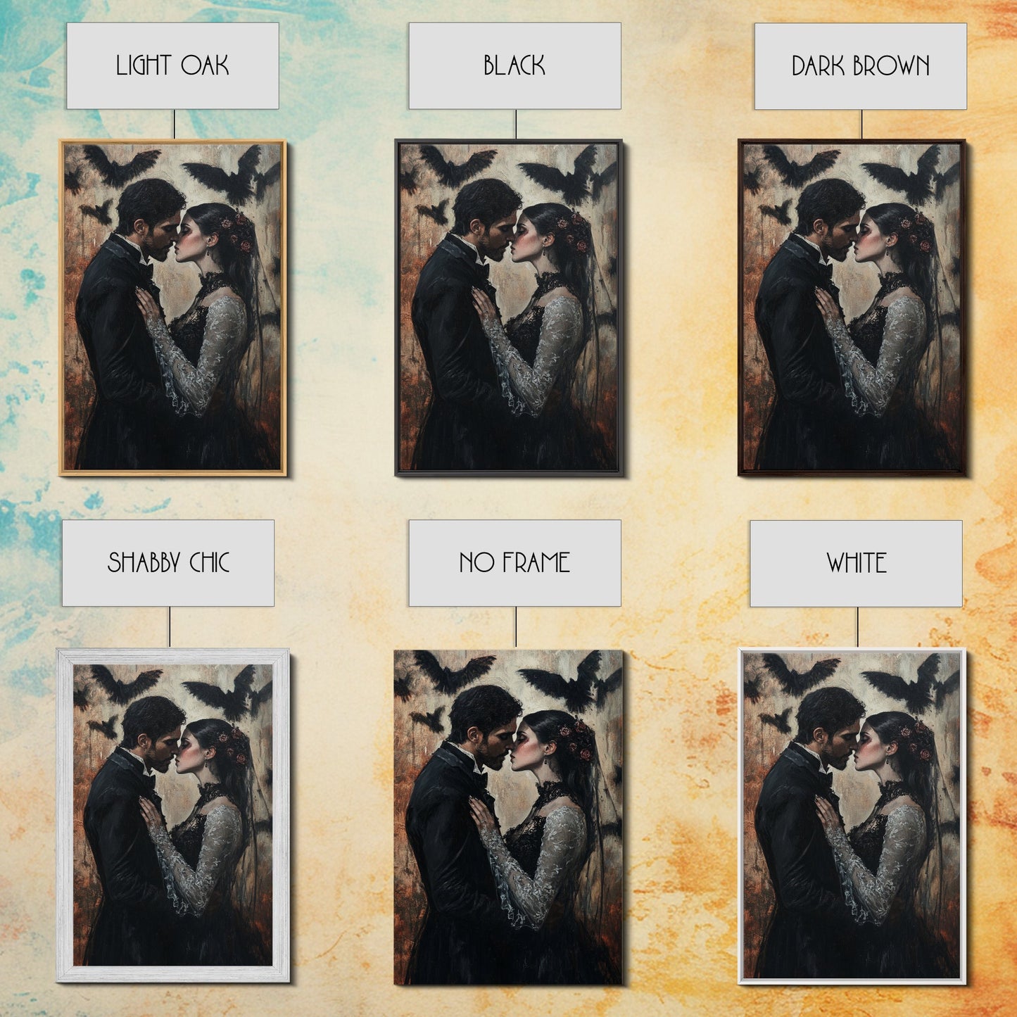 Dark Romance Painting Print, Dark Fantasy Art, Dark Fantasy Home Decor, Gothic Romance Print, Halloween Decor, Couple Gift Idea, Goth Wedding