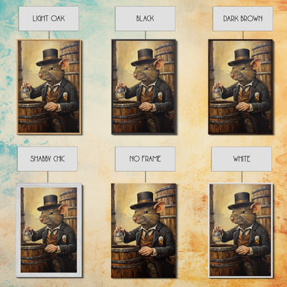 Rats with Jobs, Framed Canvas Print, Rat Painting, The Rat Whiskey Distiller, Cute Rat Home Decor