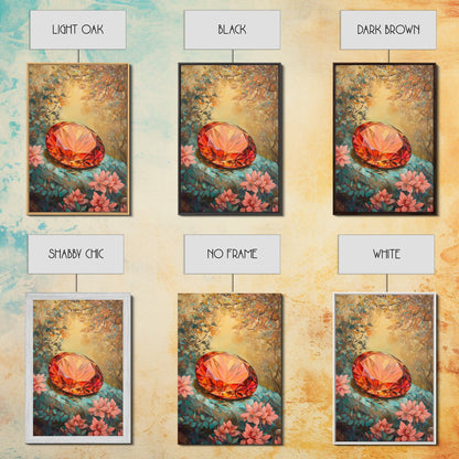 Gemstone Painting Print, Framed Canvas Print, Gemstones Wall Art, Precious Stone Painting, Red Gem, Ruby Painting, Antique Minerals Art
