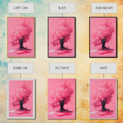 Pink Maple Tree Preppy Painting Print, Girl's Dorm Room Wall Art Home Decor, Trendy Wall Art, Pink Decor