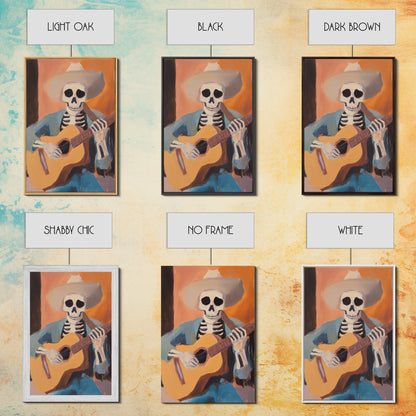 Canvas Print of a Sekelton Cowboy Guitar Player - Chicano Art - Wood Framed Canvas - Original Art