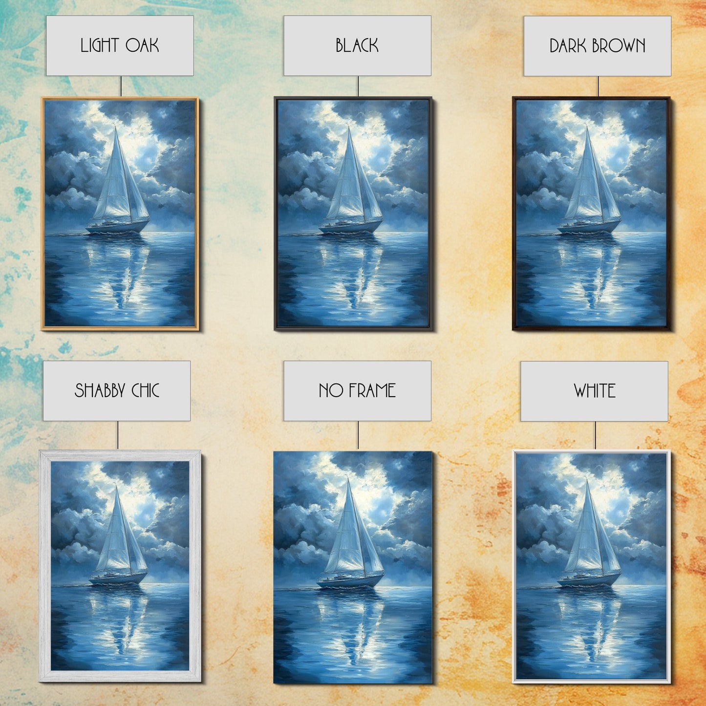 Reflections of a Sail Boat under a Full Moon Framed Canvas Print, Nautical Decor, Sail Boat Oil painting, Sailboat Painting, Nautical Home Decor