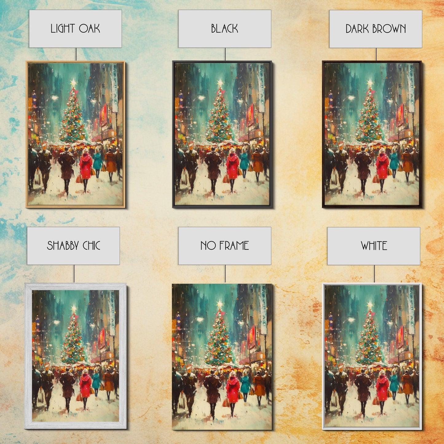 Christmas on The Town Square Framed Canvas Print, Wood Framed Christmas Decor, Holiday Mantle Art, Christmas Centerpiece Wall Art