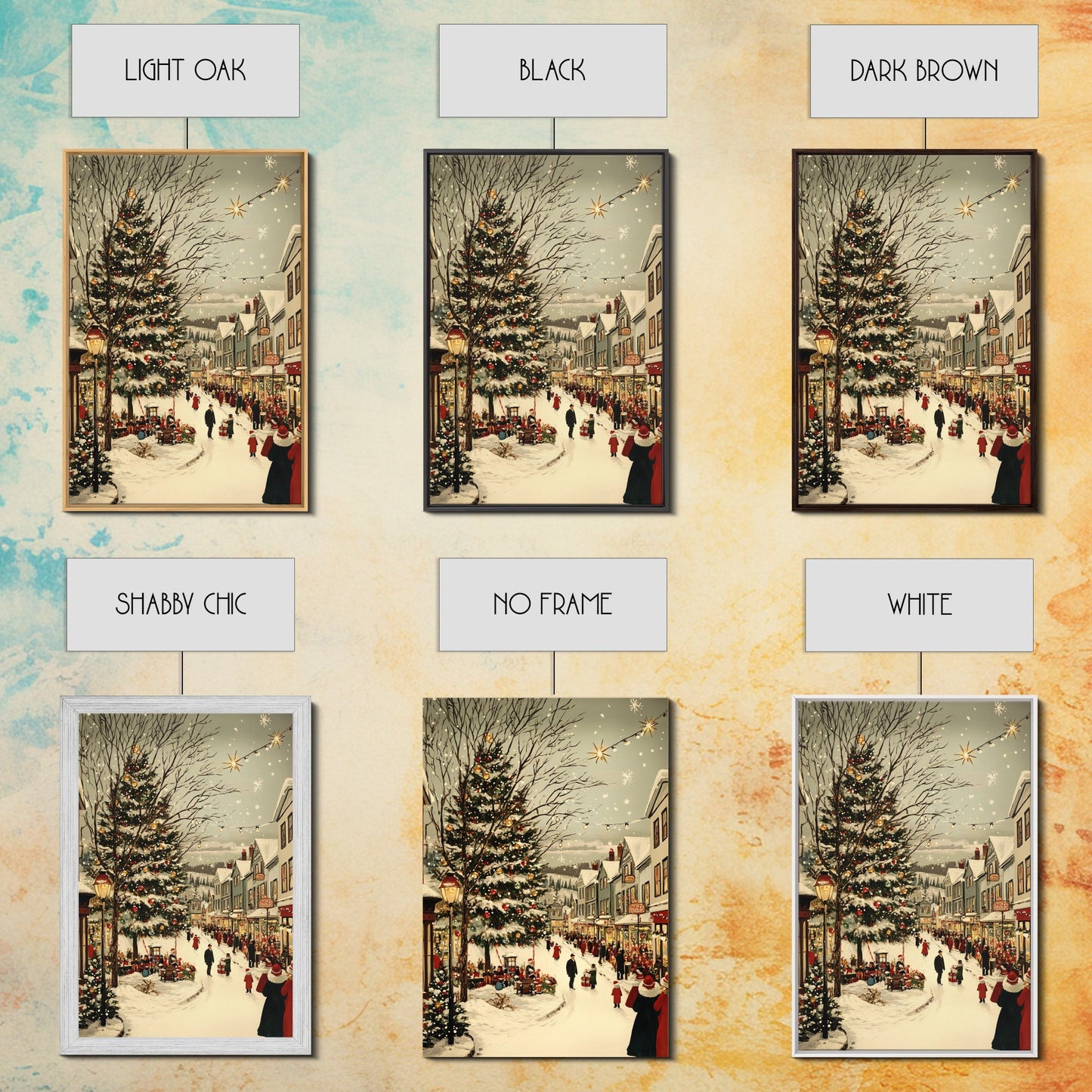 Christmas in Demark Framed Canvas Print, European Christmas Village Wall Art, Snowy Christmas Village Print, Christmas Prints, Xmas Art