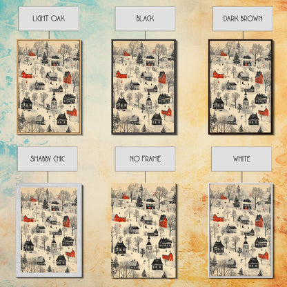 Sketch of a Christmas Village Canvas Print - Framed Canvas - Minimalist Christmas Art - Boho Christmas Art - Rustic Christmas Art