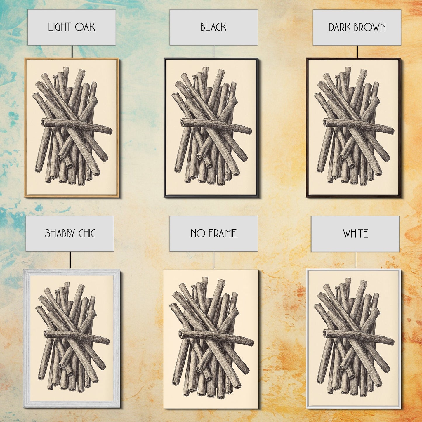 Retro Cinnamon Sticks Canvas Print - Framed Canvas - Minimalist Christmas Art - Boho Christmas Art - Rustic Christmas Art