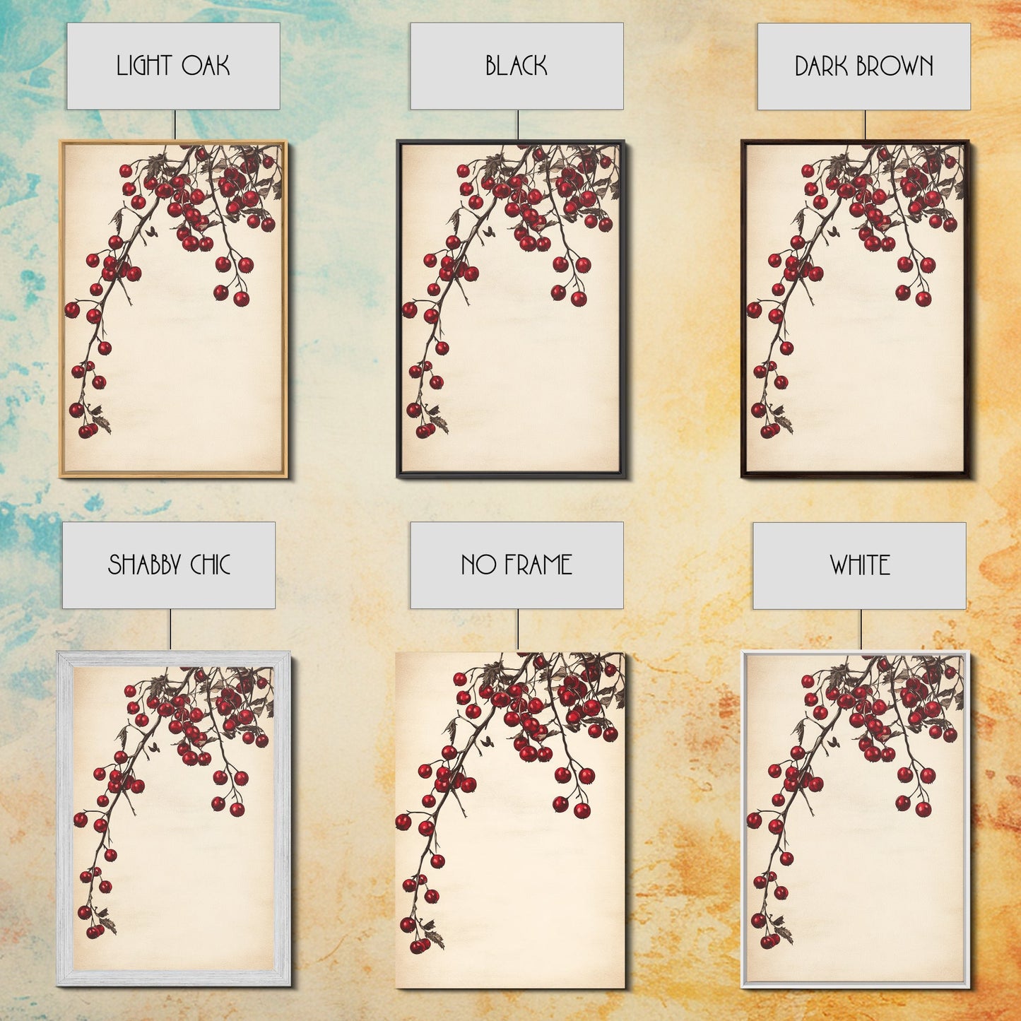 Red Holly Berries Canvas Print - Framed Canvas - Minimalist Christmas Art - Boho Christmas Art - Rustic Christmas Art