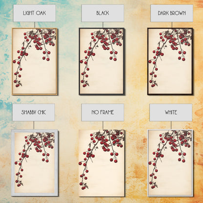 Red Holly Berries Canvas Print - Framed Canvas - Minimalist Christmas Art - Boho Christmas Art - Rustic Christmas Art