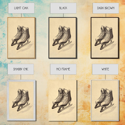 Vintage Ice Skates Canvas Print - Framed Canvas - Minimalist Christmas Art - Boho Christmas Art - Rustic Christmas Art