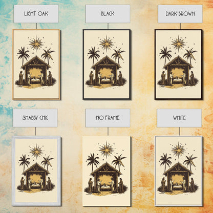 Vintage Nativity Scene Canvas Print - Framed Canvas - Minimalist Christmas Art - Boho Christmas Art - Rustic Christmas Art