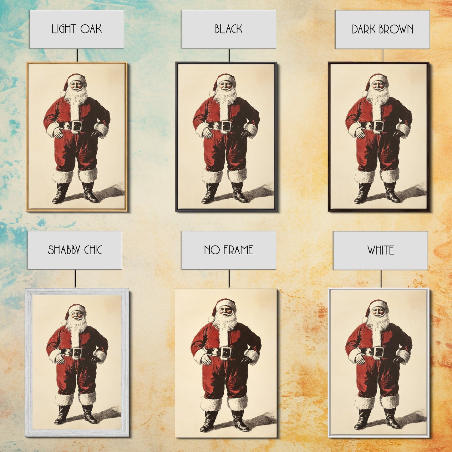 Vintage Santa Clause Canvas Print - Framed Canvas - Minimalist Christmas Art - Boho Christmas Art - Rustic Christmas Art