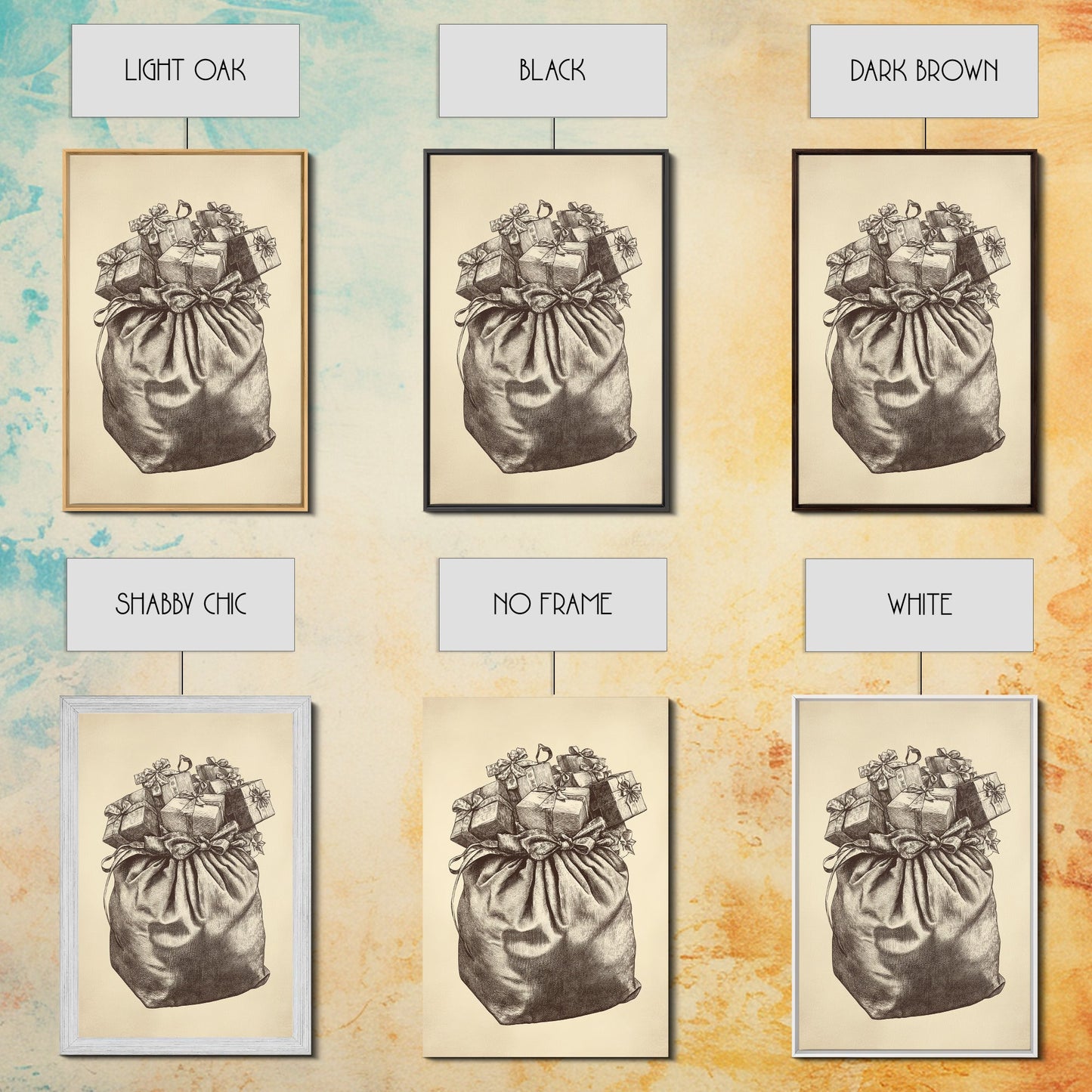 Santa's Gift Bag Canvas Print - Framed Canvas - Minimalist Christmas Art - Boho Christmas Art - Rustic Christmas Art