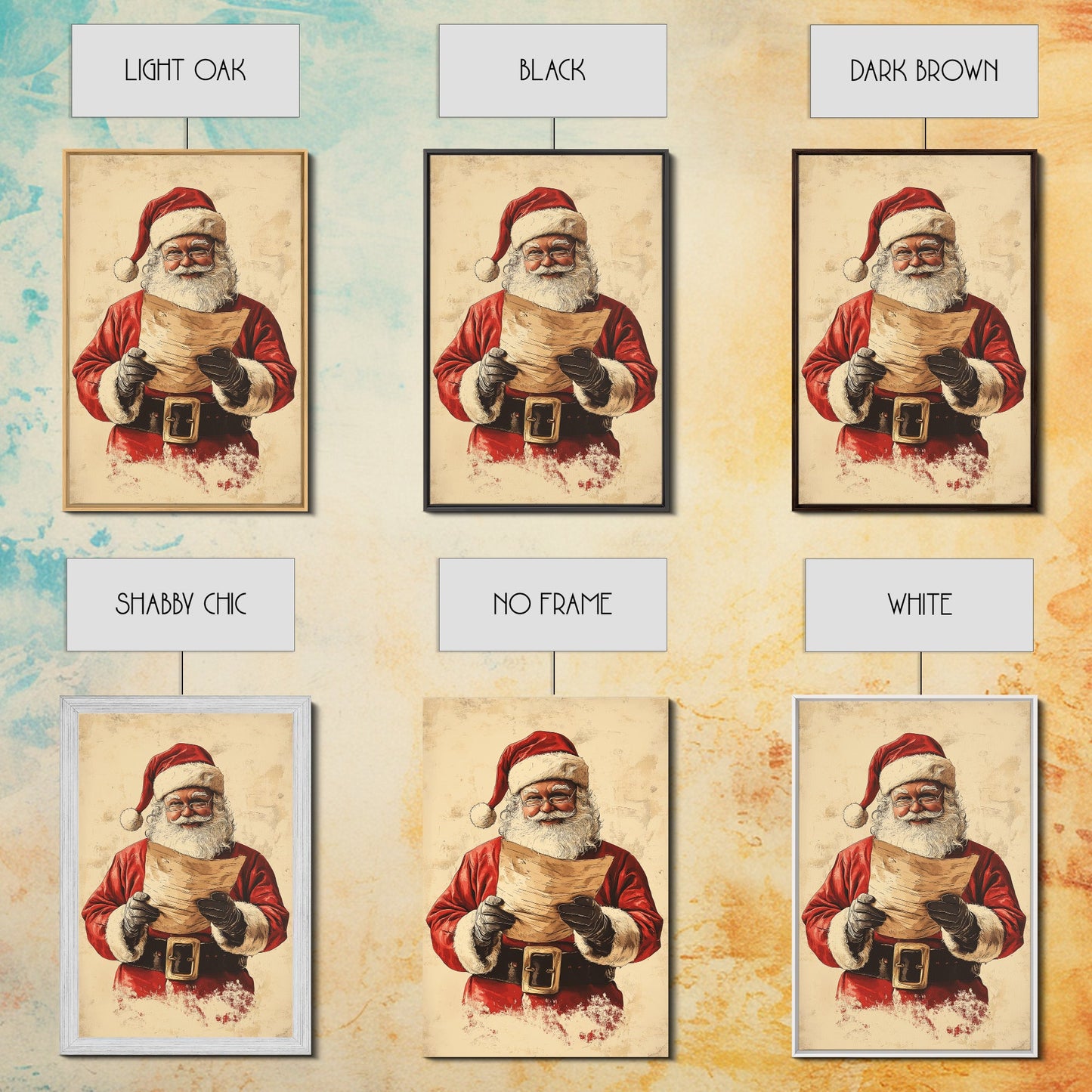 Santa Reading His List Canvas Print - Framed Canvas - Minimalist Christmas Art - Boho Christmas Art - Rustic Christmas Art