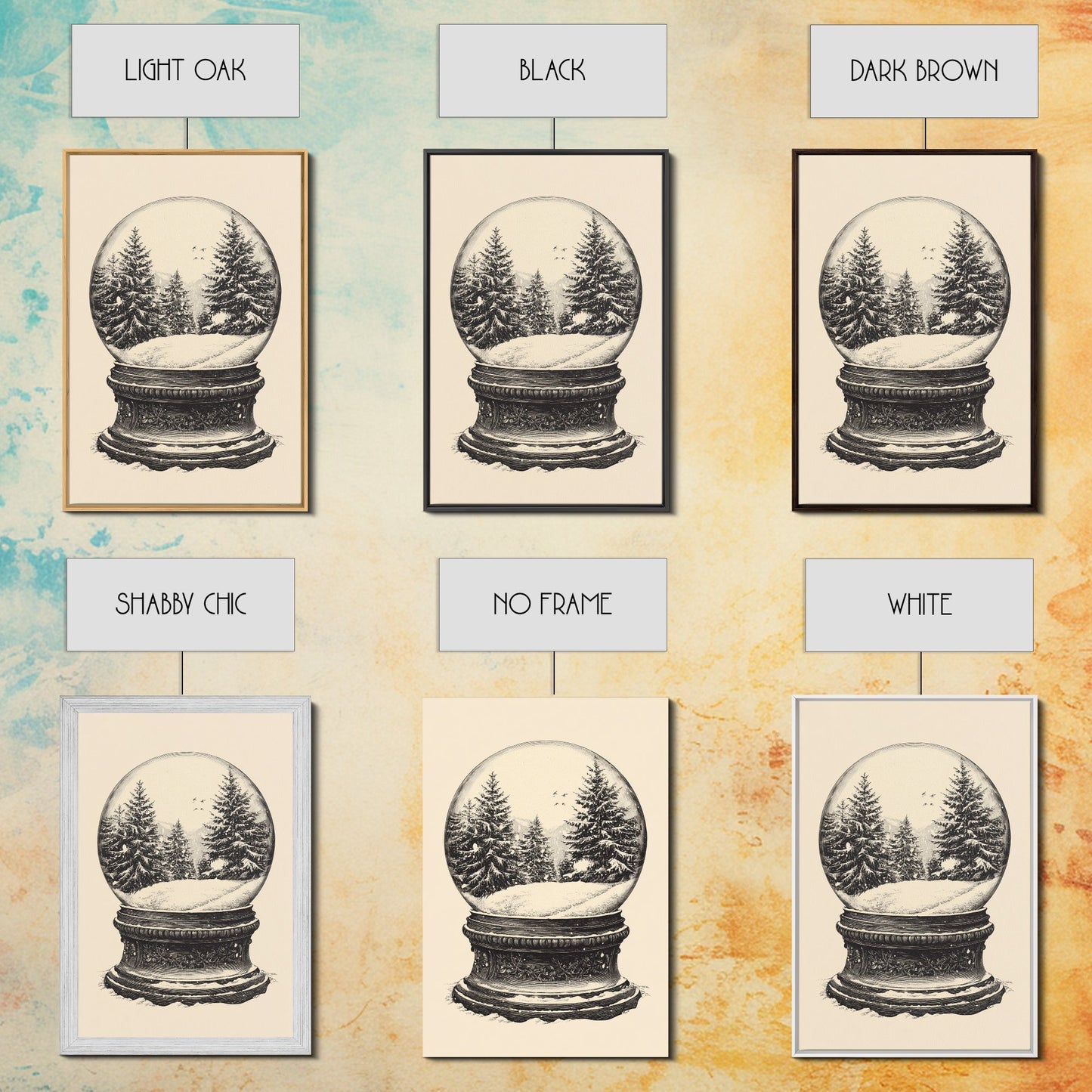 Sketch of a Christmas Snow Globe Canvas Print - Framed Canvas - Minimalist Christmas Art - Boho Christmas Art - Rustic Christmas Art