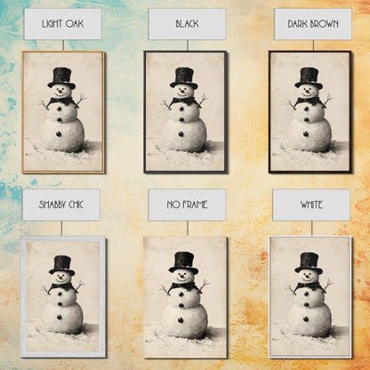 Christmas Snowman Sketch Canvas Print - Framed Canvas - Minimalist Christmas Art - Boho Christmas Art - Rustic Christmas Art