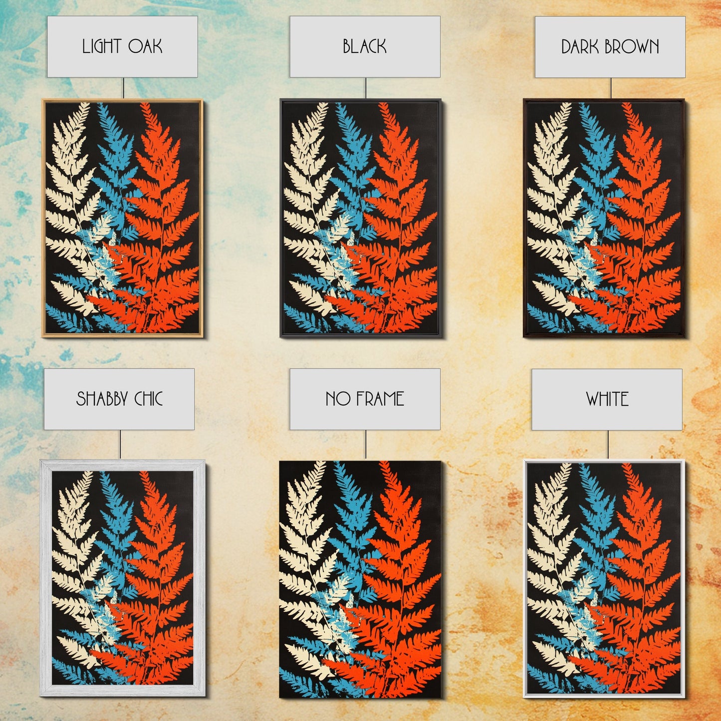 Fern Leaves Abstract Art Print, Retro MCM Style Home Decor, Mid Cenury Modern Abstract Wall Art, Fern Leaves Painting