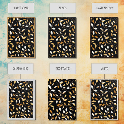 Ivy Leaves Framed Canvas Print, Mid Century Modern Pattern art, Botanical Print, Botanical Wall Art, Black Background