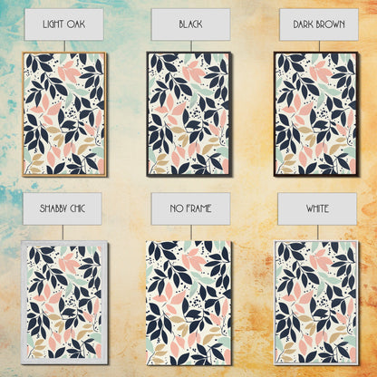 Pastel Florel and Botanical Wall Art, Mid Century Modern Leaves Art Print, Wood Frame Wall Art Canvas Print, Canvas Art, Living Room Decor