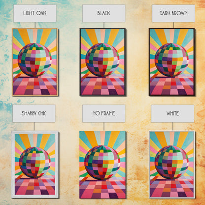 Abstract Disco Ball Painting Canvas Print, Wood Framed Art, Original Art, Disco Ball Art, Disco Ball Poster, Rainbow Disco Ball