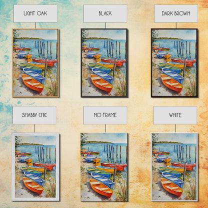 Kayaks On The Ocean Framed Canvas Print, Maine Painting, Coastal Decor, Cute Coastal Wall Art, Preppy Decor, Coastal Landscape Painting