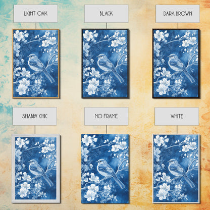 Blue Botanial Wall Art Chinoiserie Wall Art, White Bird, Blue Chinoiserie Home Decor, Botanical Print, Bird Painting, Ready To Hang