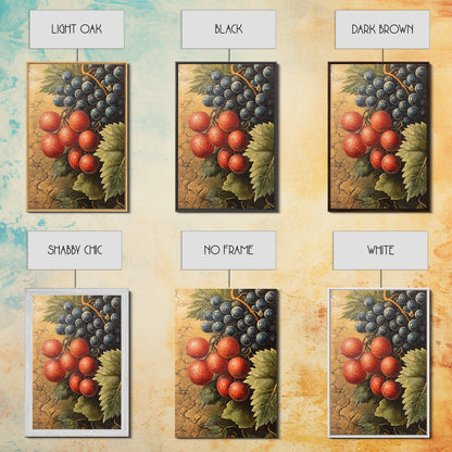 Grapes Wall Art Framed Canvas Print, Antique Fruit Still Life Oil Painting Print, Kitchen Decor, Modern Farmhouse Wall Art, Farmhouse Decor
