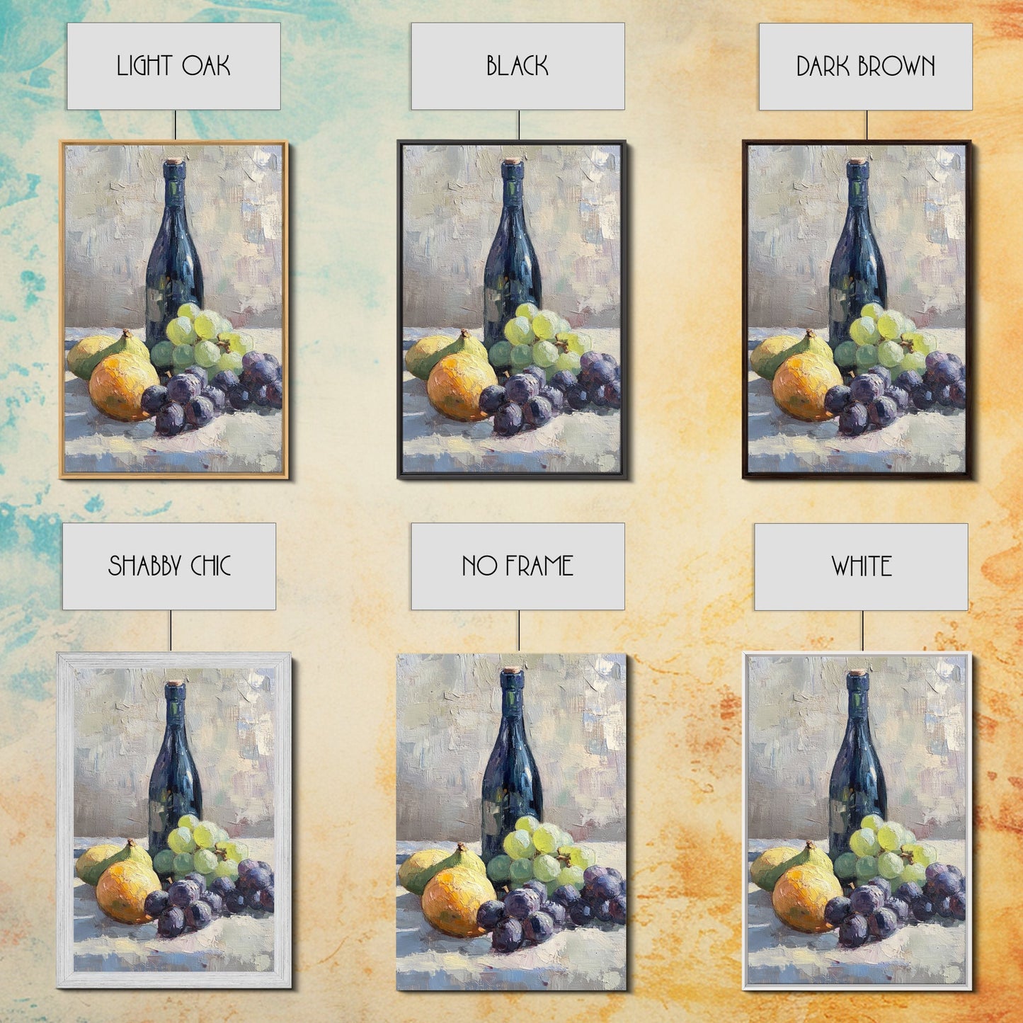 Still Life Of Grapes and Wine, Framed Canvas Print, Antique Style Fruit Still Life Oil Painting Print, Kitchen Decor, Rustic Farmhouse Kitchen Art