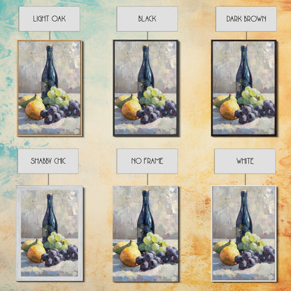 Still Life Of Grapes and Wine, Framed Canvas Print, Antique Style Fruit Still Life Oil Painting Print, Kitchen Decor, Rustic Farmhouse Kitchen Art