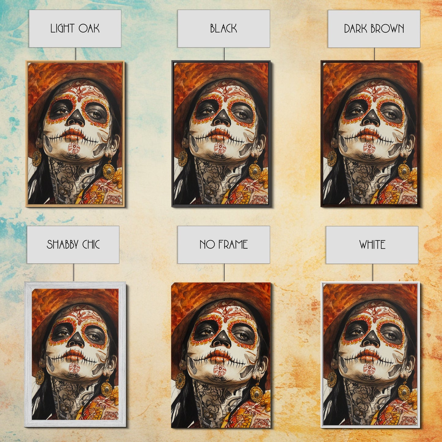 Tag der Toten – gerahmter Leinwanddruck, Chicano-/Mexikanische Wandkunst, Wohndekoration, Chicano-Gemälde