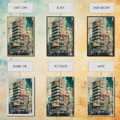 Cyberpunk Style Retro-Futurism Wall Art, Framed Canvas Print, Cyber Punk Home Decor, Cityscape Art