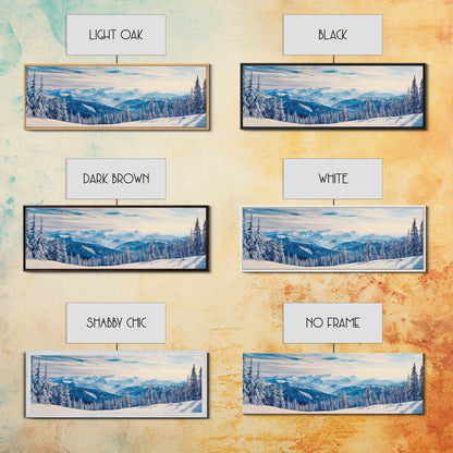 Winter Forest Landscape Painting Print, Horizontal Wall Art, Pine Tree Forest Covered in Snow, Mountain Painting, Mountain Landscape Art