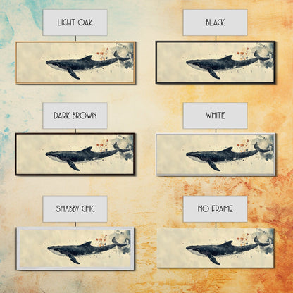 Humpback Whale Wall Art on Canvas - Framed Wall Art - Large Panoramic Gallery Wrapped Canvas Ready To Hang - Wabi Sabi Whale Print