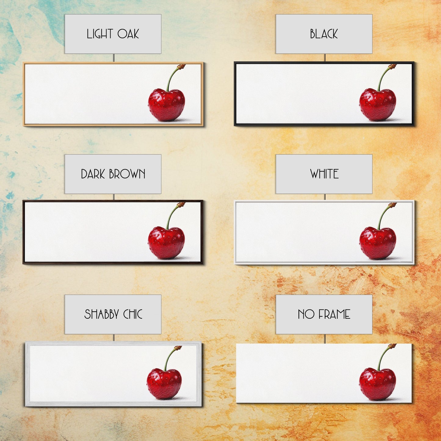 Cherry Painting Print, Panoramic Decor, Cherry Wall Art, Original Cherry Painting Wall Art For Kitchen, Extra Wide Horizontal Art, Cherry Decor