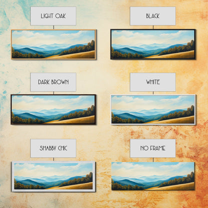 Blueridge Mountains Framed Canvas Print, Blue Ridge Mountains Painting, Panoramic Landscape Painting, Horizontal Wall Decor