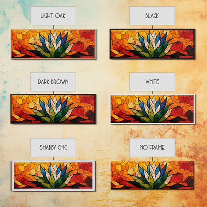 Stained Glass Style Blue Agave Wall Art Canvas Print, Mexicano Wall Art, Panoramic Southwestern Home Decor, Modern Farmhouse Rustic Art