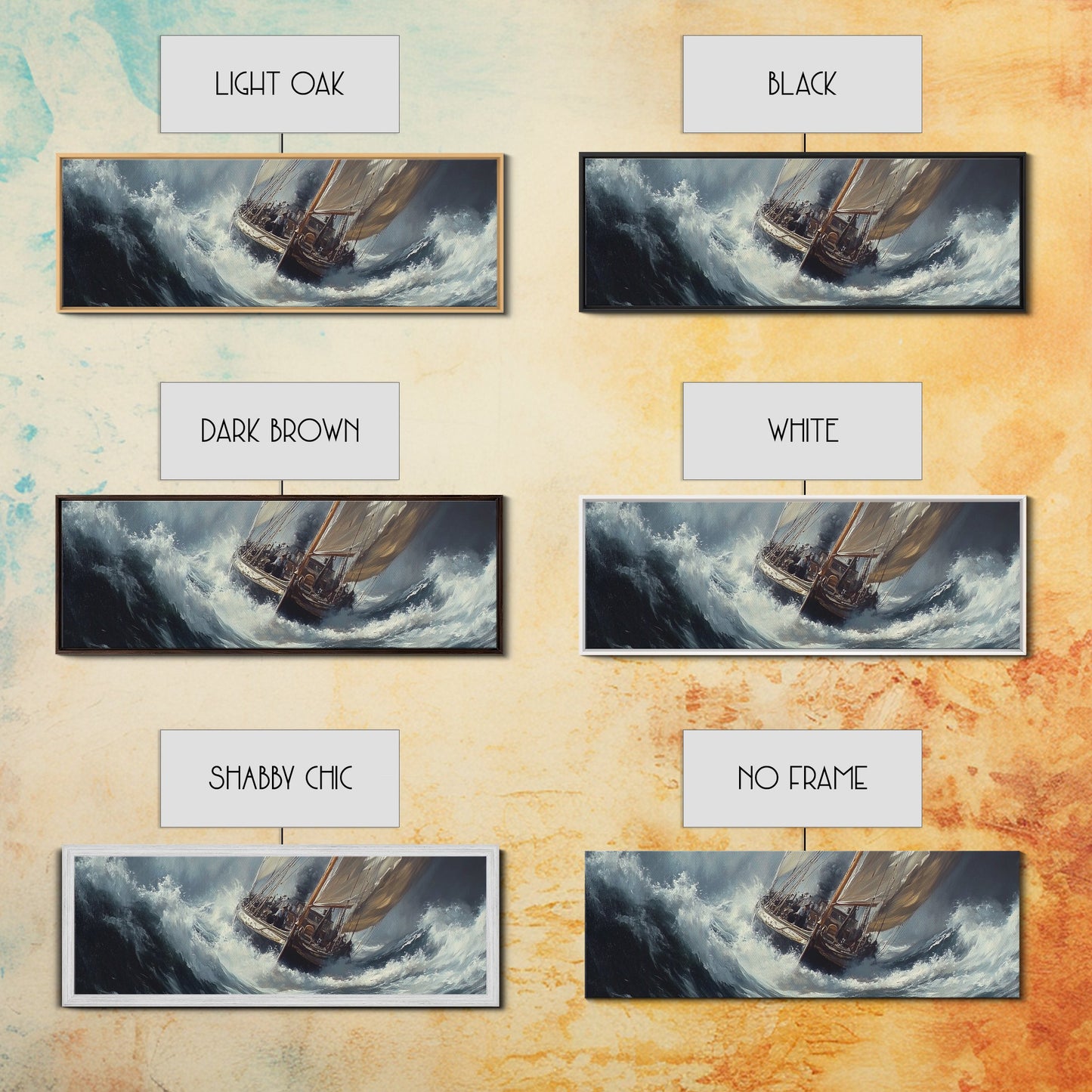 The Storm and the Sailboat Framed Canvas Print - Sailboat Painting - Nautical Decor - Hurricane Painting - Nautical Sailboat Landscape Painting