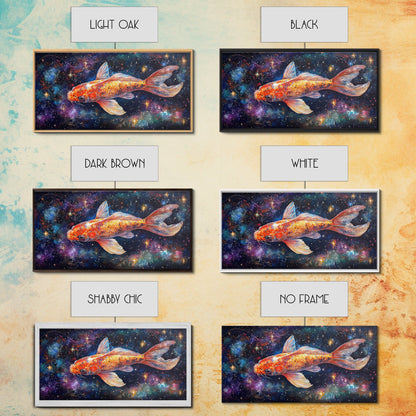 Galactic Koi Fish Framed Canvas Print, Retro Colorful Wall Art, Koi Fish Painting, Koi Wall Art, Space Art, Space Fish Painting