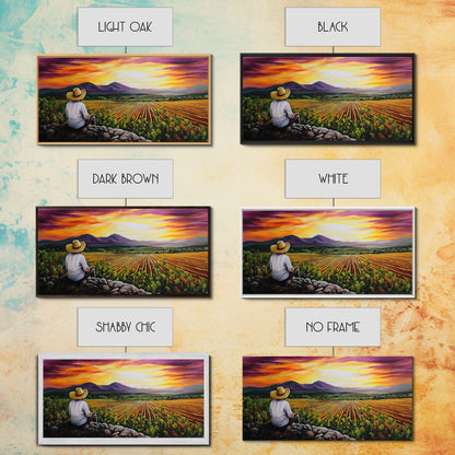 Farmhouse Wall Art Framed Canvas Print - Mexicano Art - Chicano Art - Oil Painting Print of a Tejano Farmer - Arte Mexicano