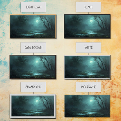 Dark and Moody Wall Art Framed Canvas Print, Oil Painting of a Swamp, Moody Landscape Wall Art