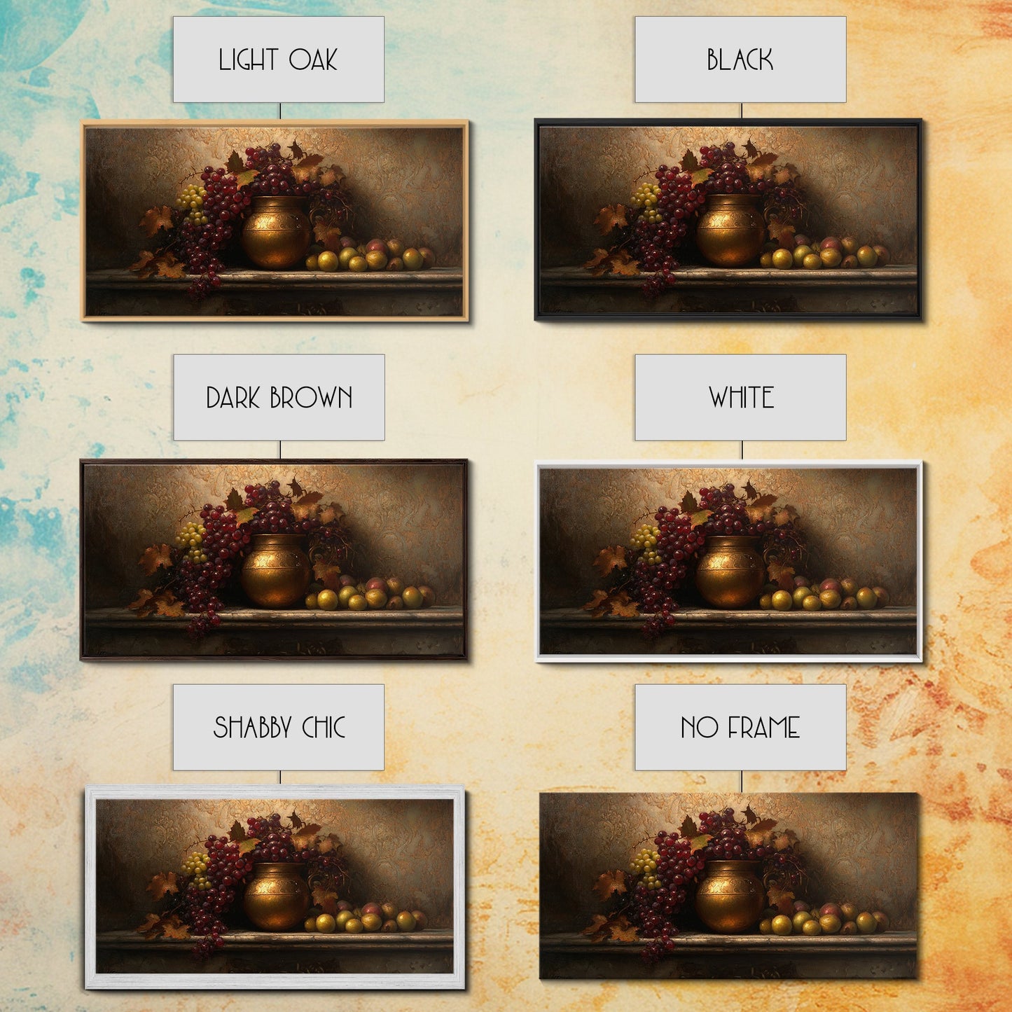 Still Life of Grapes, Framed Canvas Print, Victorian Oil Painting Print, Kitchen Wall Art, Kitchen Painting, Kitchen Home Decor