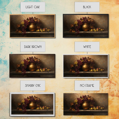 Still Life of Grapes, Framed Canvas Print, Victorian Oil Painting Print, Kitchen Wall Art, Kitchen Painting, Kitchen Home Decor