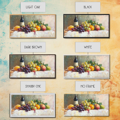 Still Life of Grapes, Fruit and Wine, Framed Canvas Print, Eclectic Kitchen Home Decor, Kitchen Wall Art, Dining Room Wall Art, Art For Kitchen