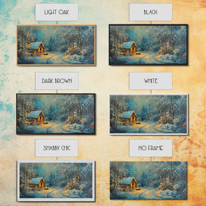 Above Mantle Christmas Wall Art, Framed Canvas Print, Cabin Art, Wall Art For Cabin, Winter Landscape Painting, Winter Themed Home Decor